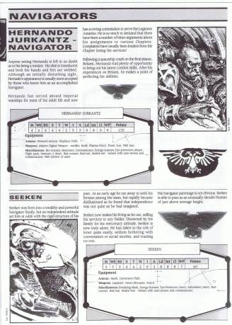 The page of sample Imperial Navigators from the Book of the Astronomican