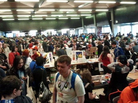 The trade hall.  Busy.