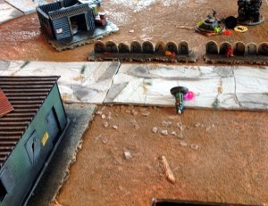 Surprisingly cocky after coming a cropper last time, the Astropath tries his luck towards enemy lines.  Outclassed in the mental duel the Cerebalite makes his head explode.  The thudd gun then drive over the assassin.