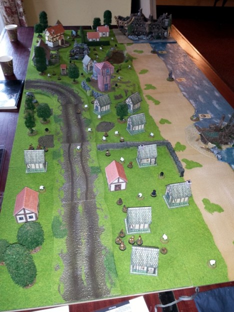 The idyllic halfling village of Conflagration-on-Sea.