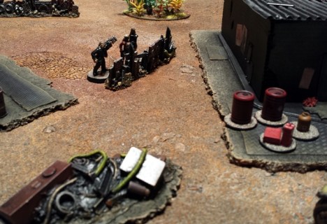 Accompanied by a member of the "Viri in Coracinis" - a local group of human/alien integrationists based on an ancient Terran organisation - Rosa Stone takes cover and lines up the human quisling in her sights.