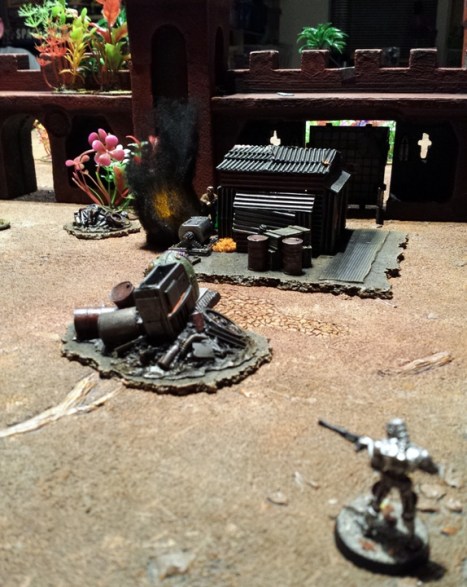 ...the Mk1 keeps the pressure on, forcing the Emissaries into cover...