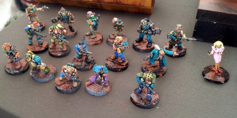 Whiskey Priests space Pirates "Blovelts Buccaneers".  I really like how these guys look, with a great visual unity, but no sign of a uniform as such.  A very desirable look in a miniature pirate force.