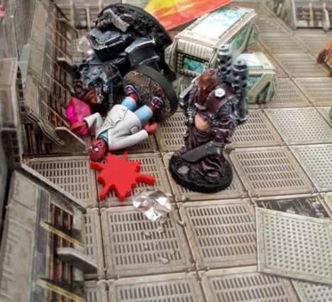 ...but just as the Dventurers gain the upper claw, the timely intervention of Codename: Pig Iron drops the Decapodian.