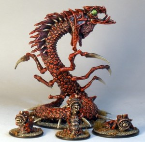 Reaper Ice Wyrm (rear) and GW Necromunda Milliasaurs (front)