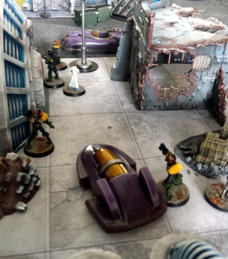 A power plant and another abandoned hovercar give cover to Judges Cagney, Hammer and ???, while Psi Judge Geller tries to convince Dr Braga to return behind MC1 lines with her.