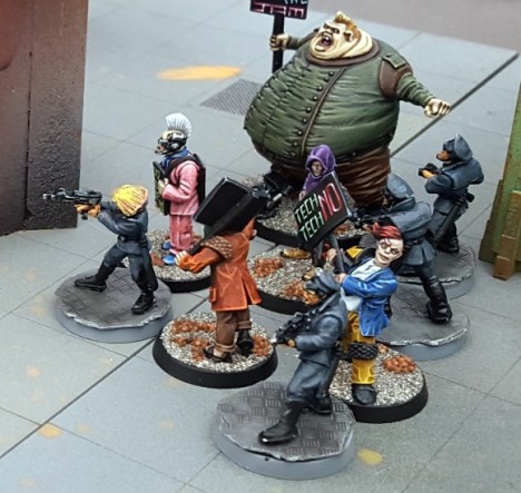 Local law enforcement kettles the luddite protesters...