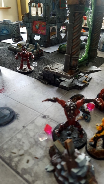 before its acquires its target and pours heavy bolter shells at the monstrous form of Dr Machiavelli, who howls in inhuman rage and pain.