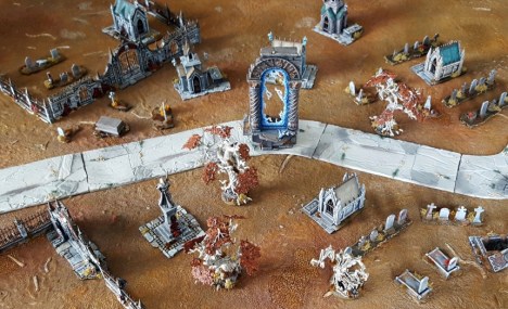 St Craniums Cemetery. Note the inscrutable techno-arcana of the portal in the centre of the graveyard.