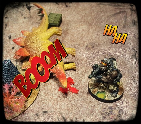 After slapping Chompers around with his spiked tail, steggie collapses under the product of the Imperial prison systems assault.