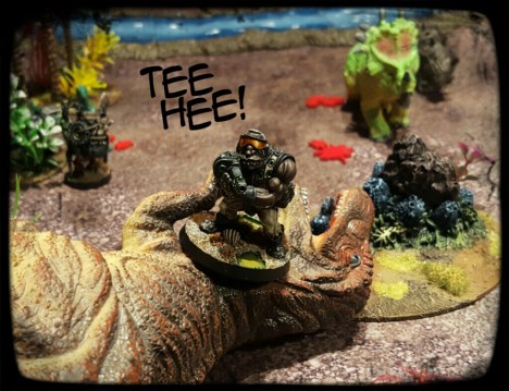 On some level I have waited my entire life for a toy soldier space ogre to bump off a t-rex. Im not even joking.